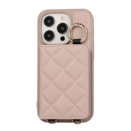 iPhone15/14proケース カード収納 鏡付き ショルダー付   エレガント セレブ愛用[M3472]