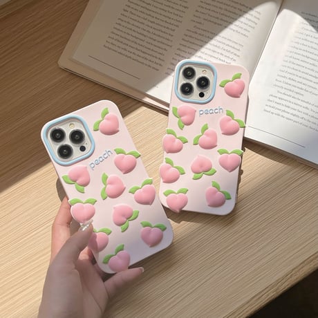 ピーチ桃 iphone14/13ケース 立体感可愛い iPhone12/11カバー 頑丈 シリコン キュート プレゼントにおすすめ[M2914]