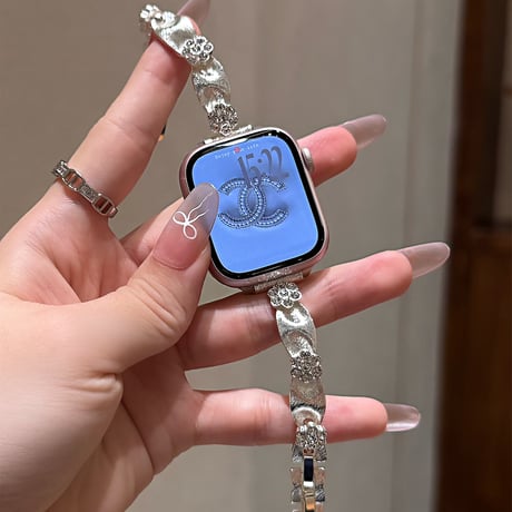 高級感 Apple Watch10/9 バンド Ultra series8 7 6 5 4  3 2 SE SE2 ジュエリー花 アップルウォッチベルト 大人ファッション エレガント[M5183]