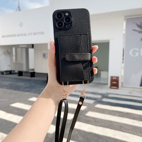 iphone14Plus/13proケース  カード入れ3個 ショルダー付き レザーアイフォン12mini/11カバー  高品質 便利 スタンド機能 [M2163]