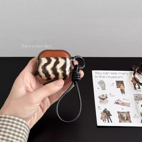 波線 Airpods 4ケース シック ストラップ付 Airpodspro2/proカバー  Airpods第3/2世代 おしゃれ トレンドファッション[M5052]