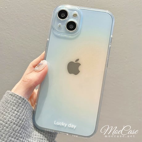 水色 iPhone14/15promaxケース 高級感 Lucky Day シンプル風 アイフォン12/11/XRカバー グラデーションクリアケース 持ち運びやすい [M3012]