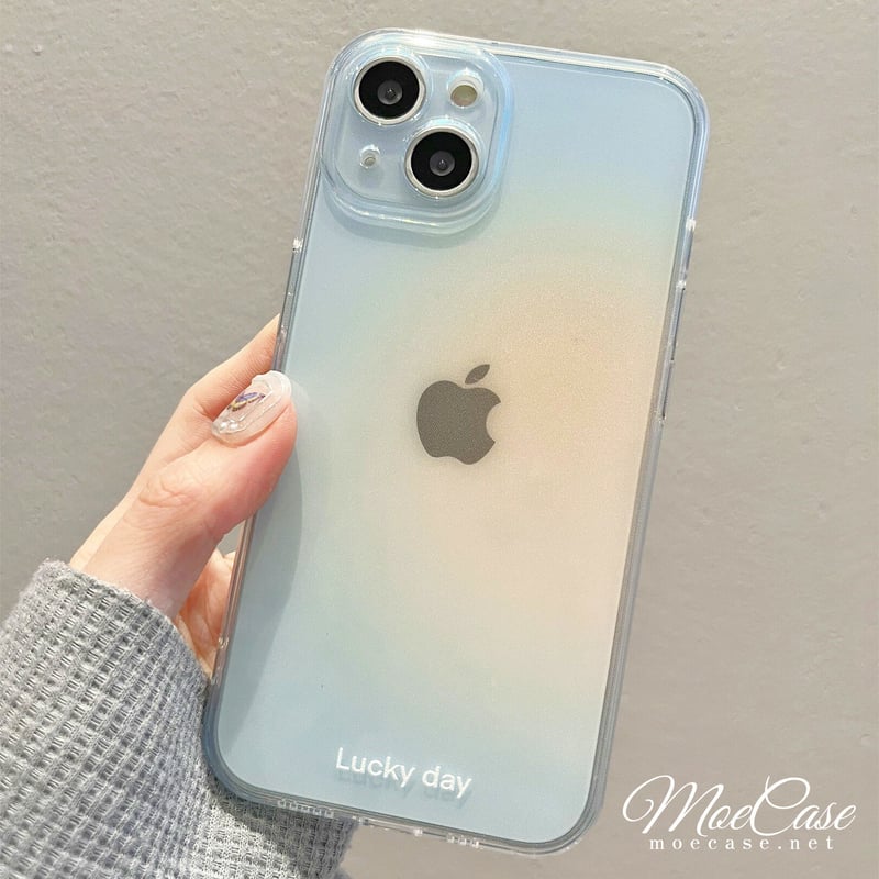 水色 iPhone14/15promaxケース 高級感 Lucky Day シンプル風
