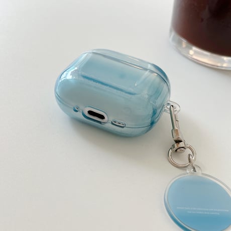 グラデーションブルーカラー Airpods Pro3ケース 光沢感 Airpods 4/3カバーケース AirpodsPro2/1 キーホルダー付き お洒落 [M6163]