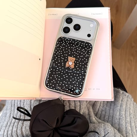 ダイヤ熊ちゃん iPhone17Pro/17ケース 水玉模様 iPhone16Pro/15カバー ストラップ 女子力高い [M5919]