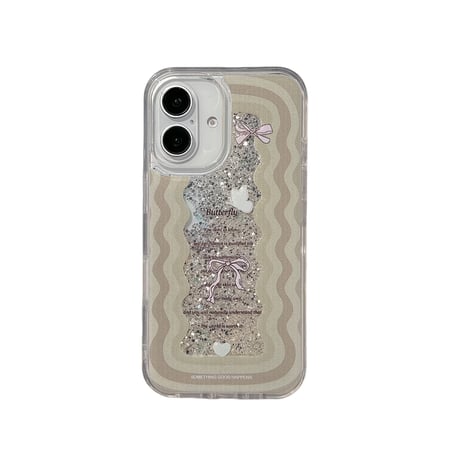 動くグリッター iPhone16pro/16ケース リボン うねうね iPhone15/14pro/13promaxカバー 女子力高い  [M5112]