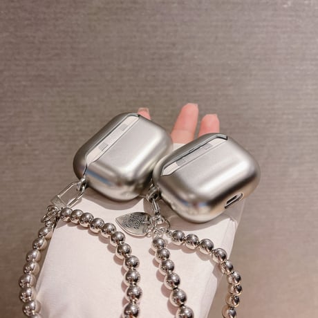 【Airpods 4】シルバーカラー airpods第3世代ケース ハート柄  ストラップ付き エアーポッズプロカバー   指紋/汚れ防止 マット  プレゼントにおすすめ [M1735]