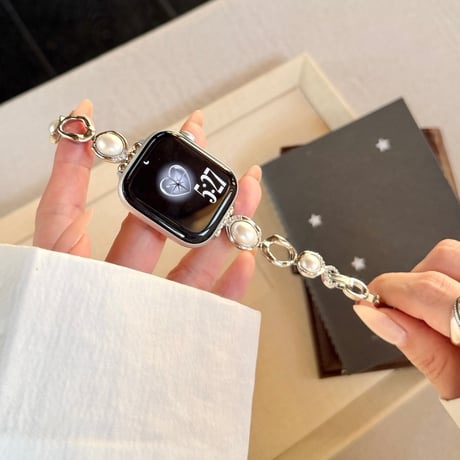 パール  AppleWatchバンド 上品 AppleWatchベルト Series 11/10/9/8 SE3/2  Ultra3/2/1 高級感高品質 大人ファッション[M6236]