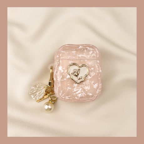 シェル柄 Airpods Pro3ケース 薔薇 Airpods4/3カバー pro2/Pro1ケース 可愛いパールキーホルダー 光沢感[M6086]