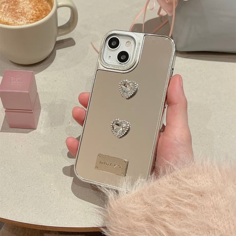 おしゃれミラーiPhone15/15proケース 女子力アップ iPhone14pro/13/12カバー 可愛い ハンドメイド 丈夫[M4186]