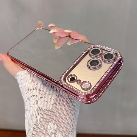 ジュエリーミラー iPhone17Pro/17ケース メタリックカラー iPhone16/15ProMax/14ケース ラグジュアリー感 キラキラライン 大人気 レンズ保護[M6234]