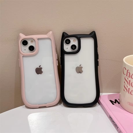 猫の耳 iPhone15pro/15promaxケース 耐衝撃 黄ばまない iphone14/13/12proカバー 可愛い クリアケース[M4273]