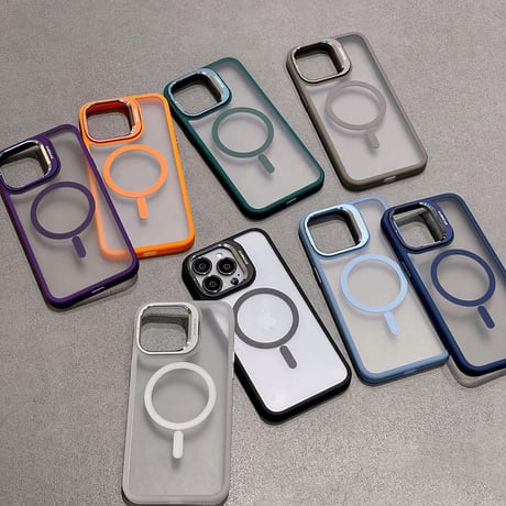 指紋防止 Magsafeスタンド iPhone15pro/15promaxケース 強化ガラスレンズフィルム iphone14Pro/13/12ケース 高品質耐衝撃[M3750]