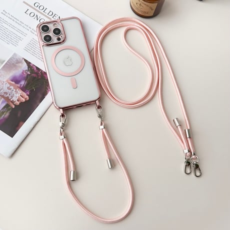 2点ストラップ付 iPhone15/15promaxケース Magsafe メッキクリアiPhone14pro/13/12promaxカバー コスパ最強[M4206]