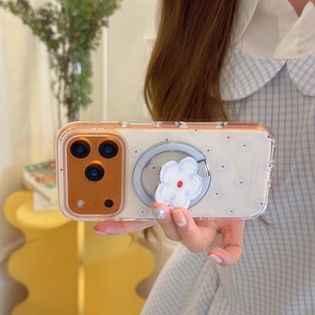 花リング iPhone17Pro/17ケース MagSafe対応 iPhone17ProMax/16Pro/15カバー 多機能便利 かわいい[M6208]