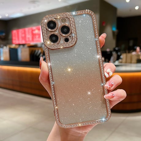 ストーン iPhone15plus/15proケース キラキラ ラメ入りシート付 アイフォン14pro/13pro/12カバー きれい 人気 [M3876]