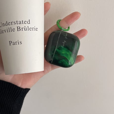 ぼかしグリーン Airpods 4ケース エメラルド柄 Airpodspro2/proカバー Airpods3/2 めっちゃ可愛い リング付き[M4904]