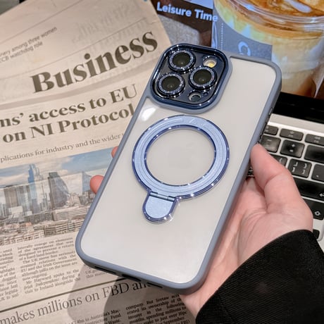 コスパ最強 iPhone15pro/15promaxケース  MagSafeリングスタンド キラキラレンズフイルム iphone14/13pro/12カバー 耐衝撃 黄ばまない[M4110]