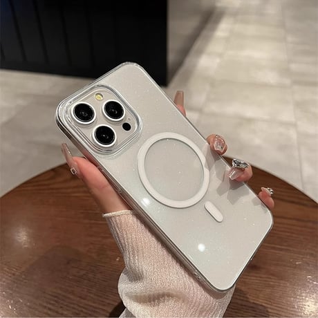 キラキラクリアMagSafe iPhone16Pro/16ケース 黄ばまない iPhone15pro/14pro/13proケース ラメ入り 軽量薄型 高級感[M4664]
