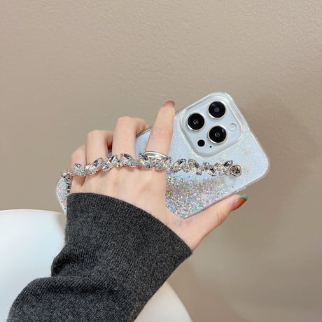 オシャレダイヤモンドチェーン iPhone14pro/14promaxケース グリッター入り アイフォン13/12proカバー  綺麗  ガールズに超人気 可愛い 実用 [M2559]