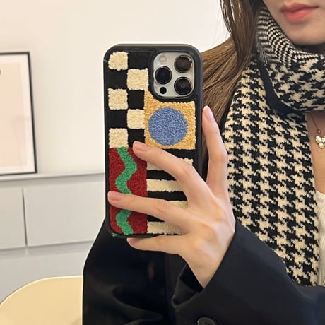 インスタ映え刺繡入り iphone15/14proケース  チェック柄縞模様 アイフォン12pro/13携帯カバー 可愛い  ファッション  秋冬人気M1292