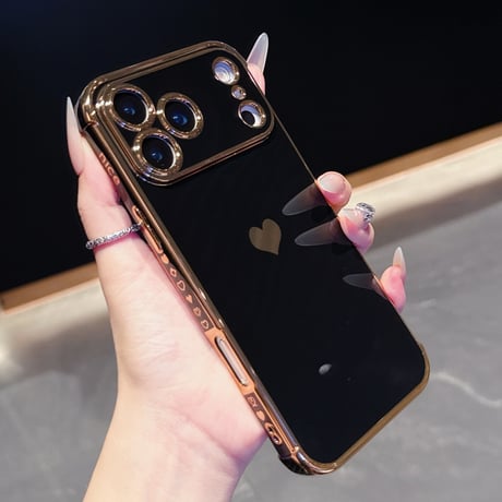 ハート柄 iPhone17Pro/17ケース メタルカラー iPhone17AIr/17Promaxケース 女子力UP 艶感 耐久性あり [M5663]