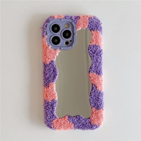 鏡 ファー iPhone15/15Proケース うねうね iPhone14Pro/13/12Proカバー 可愛い 便利 シック ギフトにおすすめ[M3748]
