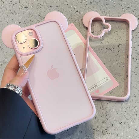 可愛い耳付 iPhone17/16Proケース パステルカラー iPhone15plus/14pro/13カバー 淡色透明ケース 黄ばまない GIFT [M5538]