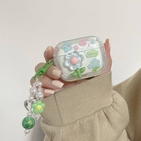 【Airpods 4】草花 AirpodsPro2ケース キラキラ airpods3/2/1ケース  かわいいアクセサリー付き うねうね 耐衝撃クリアケース ギフトにおすすめ[M3087]