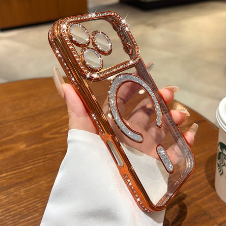 ジュエリー iPhone17Pro/17ケース Magsafe対応 iPhone17Air/17ProMaxケース レンズ保護フィルム付 キラキラライン 大人気 [M5637]