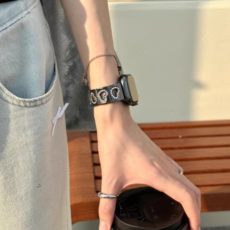 透かし彫りジュエリーハート AppleWatchバンド 高級感 アップルウォッチベルトUltra2/1/SE2/1/Series9/8/7/6/5/4/3/2/1 おしゃれ[M4889]