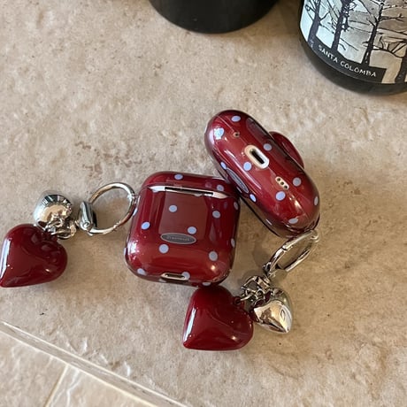 ワインレッド Airpods 4ケース ハート 水玉模様 Airpodspro3/2/1カバー Airpods第3/2世代 かわいいキーホルダー プレゼントにおすすめ[M5062]