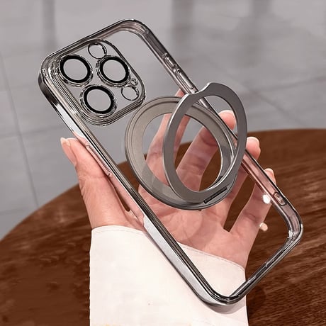 Magsafeリングスタンド一体 iPhone16Pro/16ProMaxケース 高品質高機能 iPhone15Pro/14/13ケース 飽きないデザイン メッキ レンズ保護 [M4773]