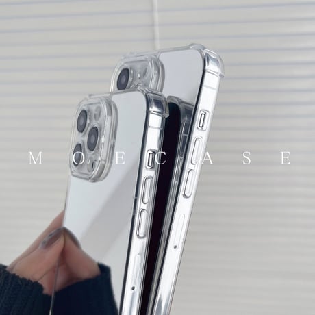 ミラーiPhone14/15ケース 四角耐衝撃加工 アイフォン13/12/11proカバー メイク直しに便利 ガールズに人気 [M2737]