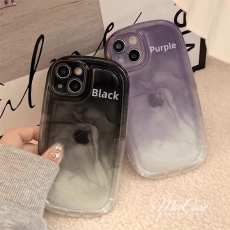 暈しバイオレット iPhone14/13/12ケース ブラック クリアアイフォン11/xs/SE3カバー 流行 耐衝撃加工 お揃い[M2950]