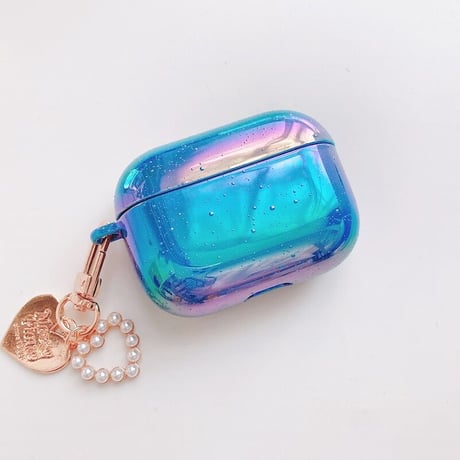 オシャレ airpods第三世代ケース  光る 変色 キラキラairpodsカバー   真珠の貝殻/ハートキーホルダー付き M1410