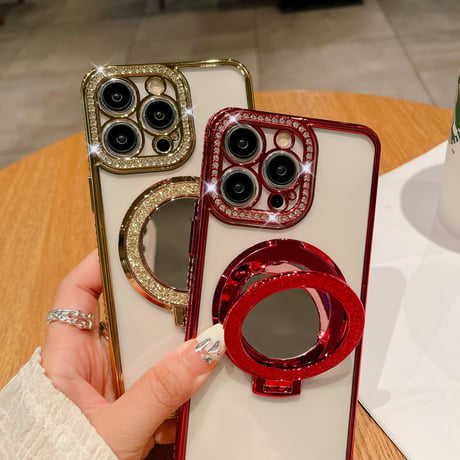 鏡MagSageリングスタンド iPhone15pro/15promaxケース ジュエリーキラキラiphone14/13/12proケース クリア コスパ最強[M4075]