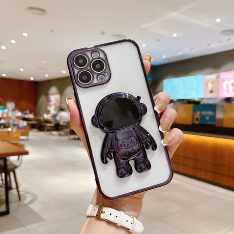 宇宙飛行士スタンド iphone14plus/14promaxケース  メッキ クリアアイフォン13/12/11proカバー カッコイイ 可愛い 実用[M2235]