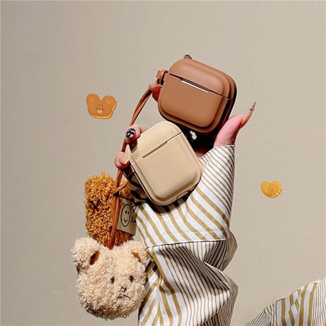 クマちゃんストラップ AirPods4/Pro2ケース シリコン製  airpods3/2カバー 防塵カバー付き  お揃い ギフトにおすすめ[M2528]