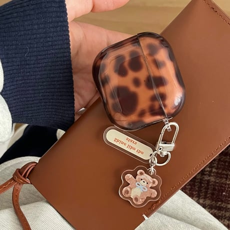 琥珀色 Airpods 4ケース ヒョウ柄 Airpods3/2カバー Airpodspro2/pro リング/熊キーチェーン 秋冬に人気[M4809]