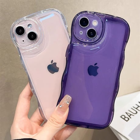 うねうね iPhone15/15proケース 高透明 ウェーブ型クリアケース 光沢 大人可愛い 落下防止[M3483]
