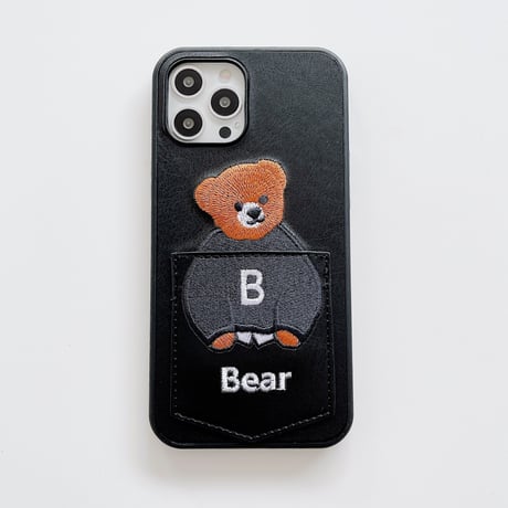 カード収納 iphone14Plus/13promaxケース 刺繡入りクマちゃんiphone12mini/11保護カバー  カップルお揃い 皮製 高品質[M2154]