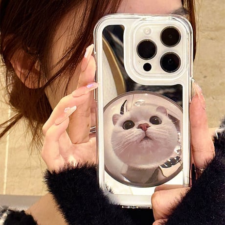 ミラー猫ちゃん iphone14/13ケース かわいい アイフォン12プロ/11カバー 面白い 頑丈 お揃い ギフトにおすすめ[M3042]