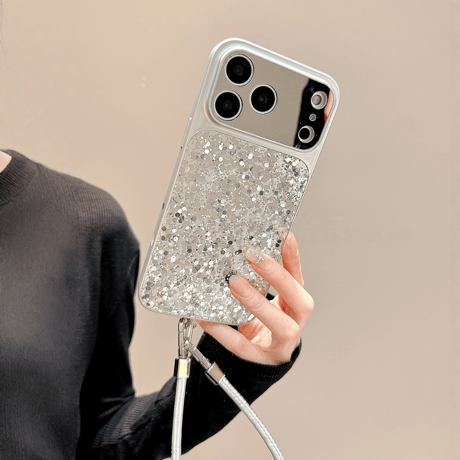 キラキラグリッター iPhone17/17proケース カメラ保護カバー付 iPhone17promax/16/15Proカバー レザーストラップ 高級感[M5815]