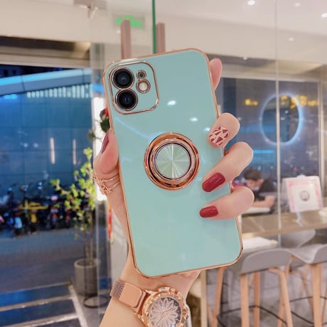 パンカーリング付 iphone13/12proケース ツヤ感ある金色枠 iphoneXS/SE2カバー  耐久性耐衝撃頑丈なソフトケース 落下防止 スタンド機能付きM320