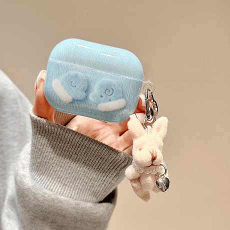 兎キーホルダー AirpodsPro3ケース 手袋柄 韓国風 エアポッズ4/3  AirpodsPro2/Proカバー  ギフトにおすすめ ブルーカラー[M5923]