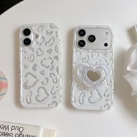 ハート型ミラーグリップ iPhone17pro/17ケース ホワイト ハート柄 iPhone16/15promaxケース かわいい 多機能便利[M6526]