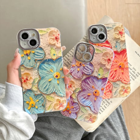 花柄 アイフォン15/15proケース キラキラレンズフイルム付き iPhone14/13pro/12カバー 高級感たっぷり [M4083]