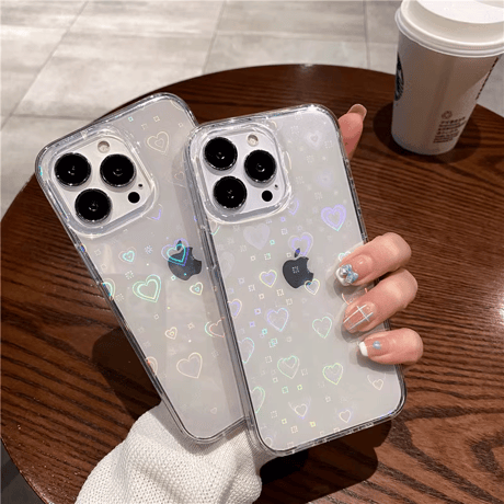 iPhone16eケース キラキラハート柄 iPhone16/15pro/14/13promaxケース 綺麗 黄ばまない 人気 [M5128]