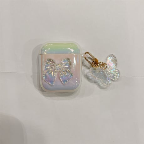 リボン 蝶 AirPodsPro2ケース グラデーション カラー キラキラ  airpods3/2カバー 光る  お揃い ギフトにおすすめ[M2548]